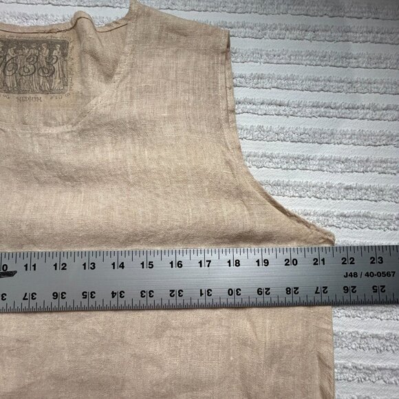 Vintage Becky’s 1633 Hand Printed Art to Wear Sleeveless Maxi Dress Medium Tan - Picture 5 of 8